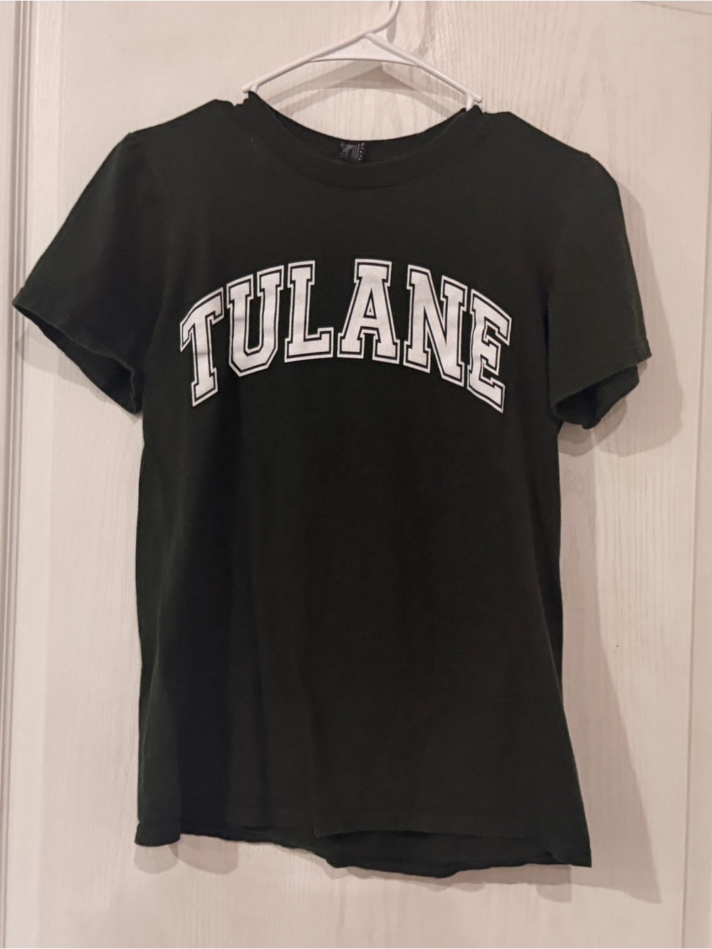 Tulane Short Sleeve Tee in Dark Green with White Lettering